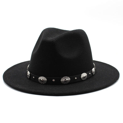 Sombrero de Copa Retro con Cinturón Metálico Unisex - Estilo Jazz Vintage