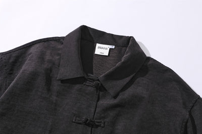 Camisa Corta Estilo Chino Tradicional con Botones de Rana para Hombre - Image 23