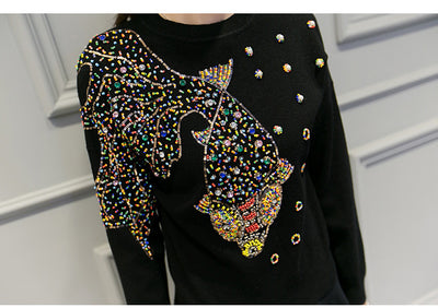 Suéter Tejido a Mano con Bordado de Diamantes - Blusa Dorada para Mujer - Image 23