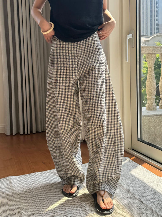 Pantalones de Lino Ancho Cuadros Mujer - Cómodos y Transpirables - Image 17