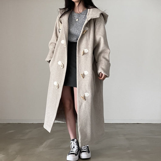 Abrigo de Lana con Capucha y Botones de Cuerno para Mujer - Image 16
