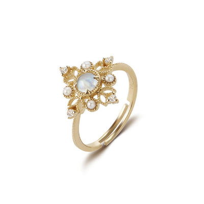 Anillo de Piedra de Luna con Perla Calada Vintage - Image 11