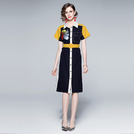 Vestido Camisero con Bordado y Cuello Solapa