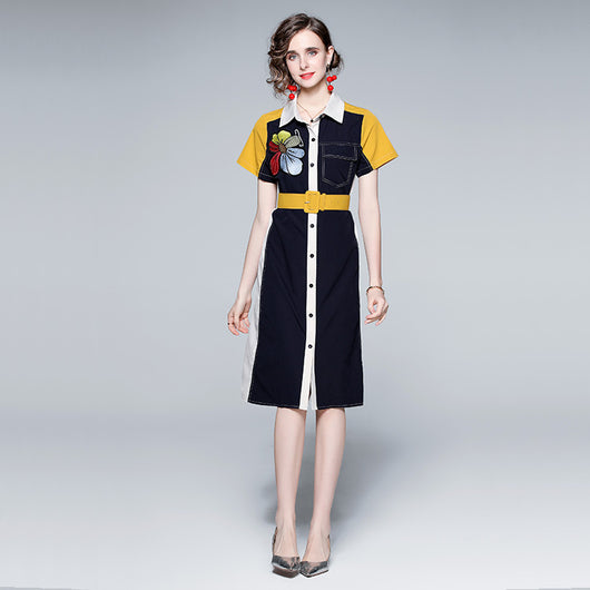 Vestido Camisero con Bordado y Cuello Solapa