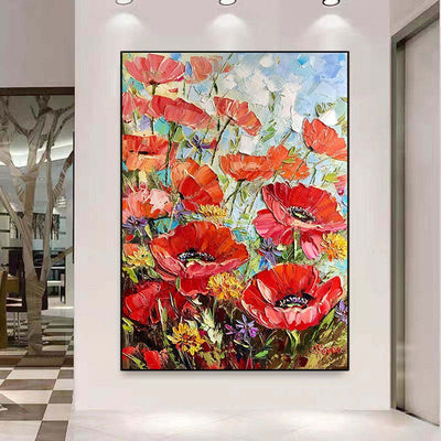Cuadro Óleo Artesanal Flores Rojas - Pintura Moderna para Sala de Estar - Image 11
