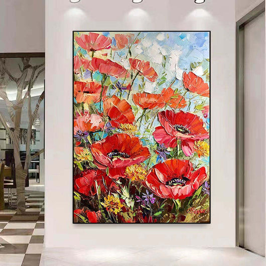 Cuadro Óleo Artesanal Flores Rojas - Pintura Moderna para Sala de Estar - Image 11
