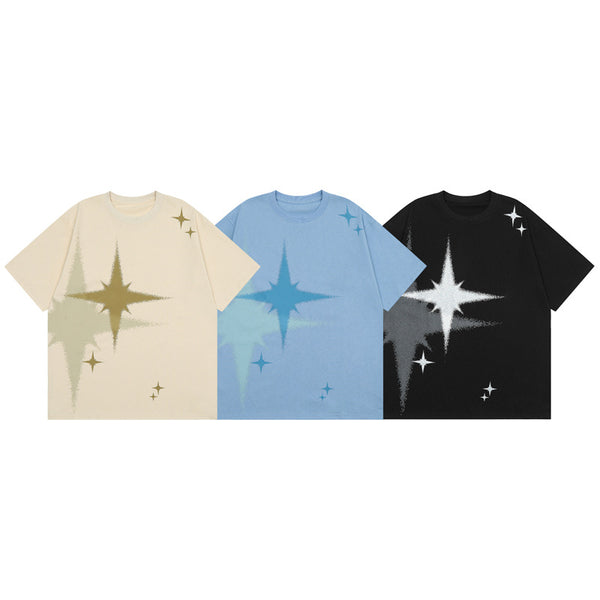Camiseta Estampada Suelta Unisex de Cuello Redondo