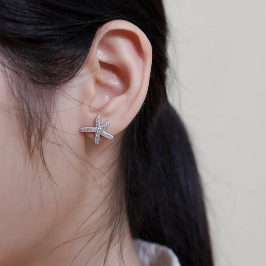 Aretes de Plata Esterlina Baño de Platino Circonitas Estrella de Mar