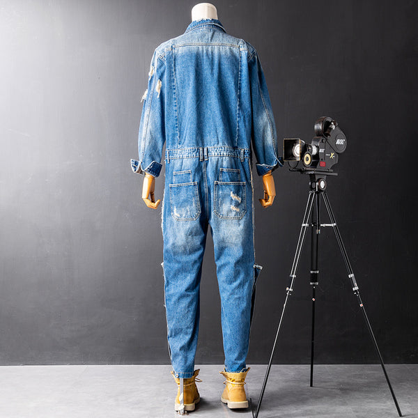 Mono Cargo Hip Hop Denim Rotos con Lavado Urbano