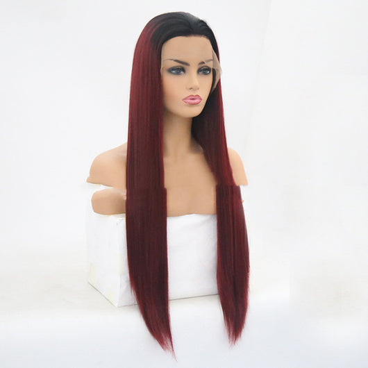 Peluca Borgoña con Cabello Liso y Fibra Química Premium - Image 6