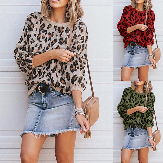 Suéter Tejido Estampado Leopardo con Mangas Linterna Oversize - Image 3