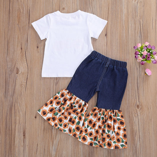 Set de Camisetas de Manga Corta para Niños con Estampado de Girasol Denim - Image 3