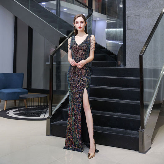 Vestido de Novia Sirena Ajustado con Lentejuelas para Dama