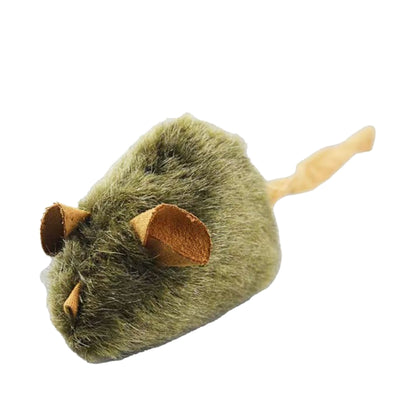 Three green plush mouse cat toys with tan ears and tails, one hanging upside down, against a white background. - Image 8