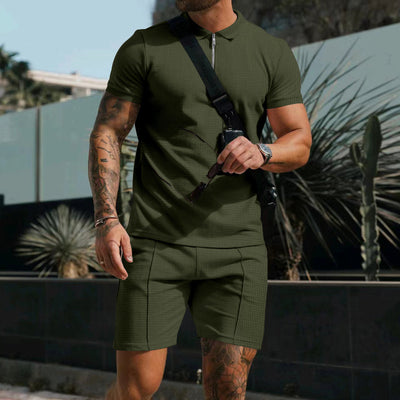Conjunto Casual de Verano para Hombre: Camiseta Waffle y Shorts Sueltos - Image 15