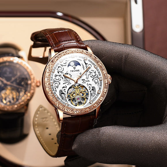 Reloj Mecánico Hombre Resistente al Agua con Diseño Calado