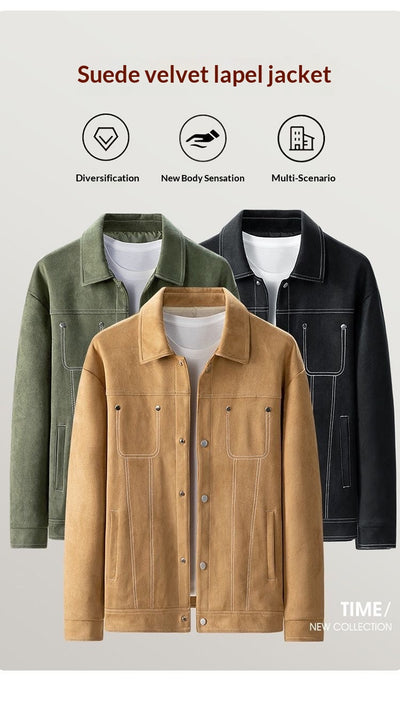 Chaqueta de Trabajo Primavera-Verano en Tela Tipo Ante para Hombre - Image 11