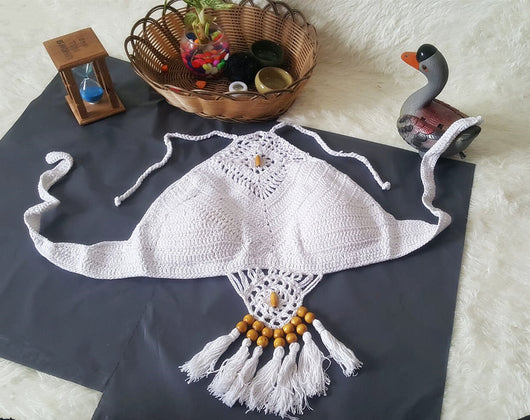 Bikini Tejido a Mano con Borlas - Traje de Baño Crochet Artesanal para Playa - Image 12