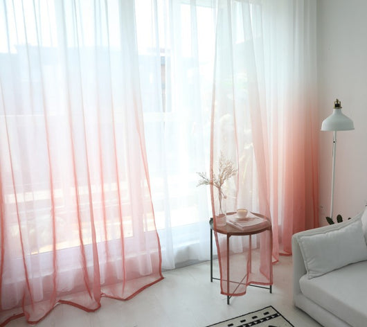 Green and white gradient sheer curtains made of polyester fiber, offering half shading for a modern room. - Image 24