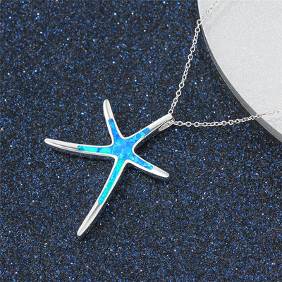 Collar Clavícula con Dije Estrella de Mar Azul y Ópalo - Image 13