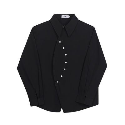 Camisa Casual Oscura con Botones Diagonales Asimétricos - Image 13