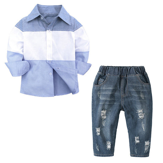 Conjunto Infantil: Camisa Manga Larga + Jeans Rotos para Primavera y Otoño - Image 3
