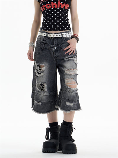 Shorts Denim Rotos Cintura Alta Sueltos para Mujer - Image 3