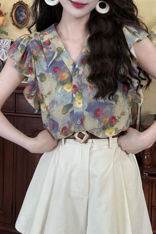 Blusa Elegante Retro con Escote en V para Mujer - Image 10