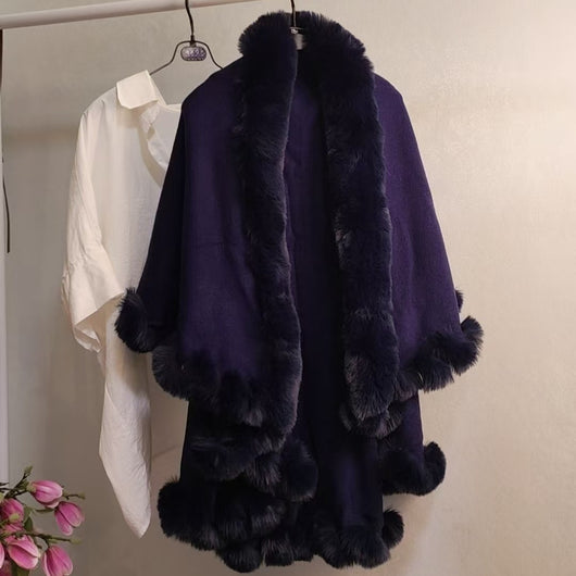 Capa Tejida Gruesa con Cuello de Pelaje para Otoño-Invierno - Image 7