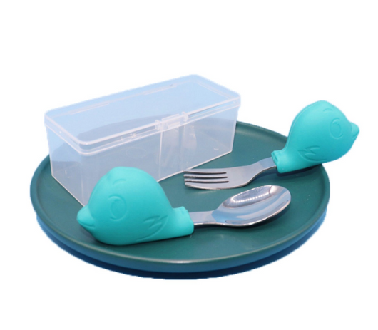Juego de Cubiertos de Entrenamiento para Bebé con Diseño Infantil en Silicona