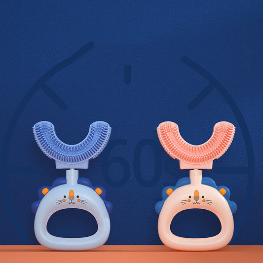 Cepillo de Dientes Infantil en Forma de U con Silicona Suave - Leoncito Manual