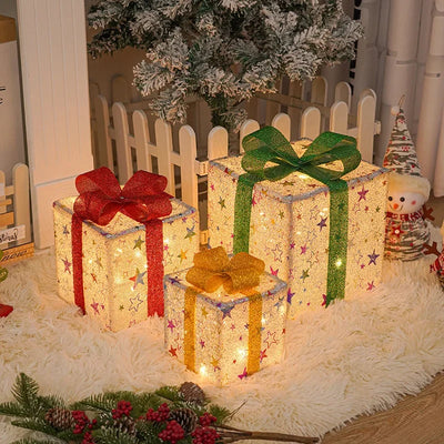 Set 3 Cajas de Regalo Navideñas con Moño Luminoso para Árbol de Navidad - Image 7