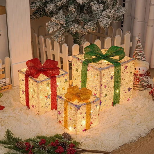 Set 3 Cajas de Regalo Navideñas con Moño Luminoso para Árbol de Navidad - Image 7