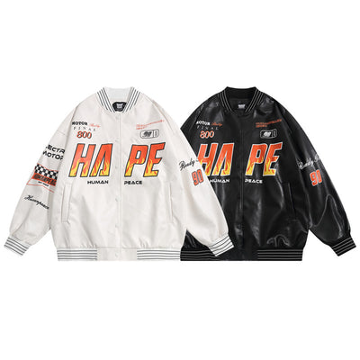 Chaqueta de Cuero PU para Motociclista con Costuras y Estampado