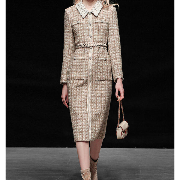 Vestido Interior Elegante de Tweed Francés con Encaje