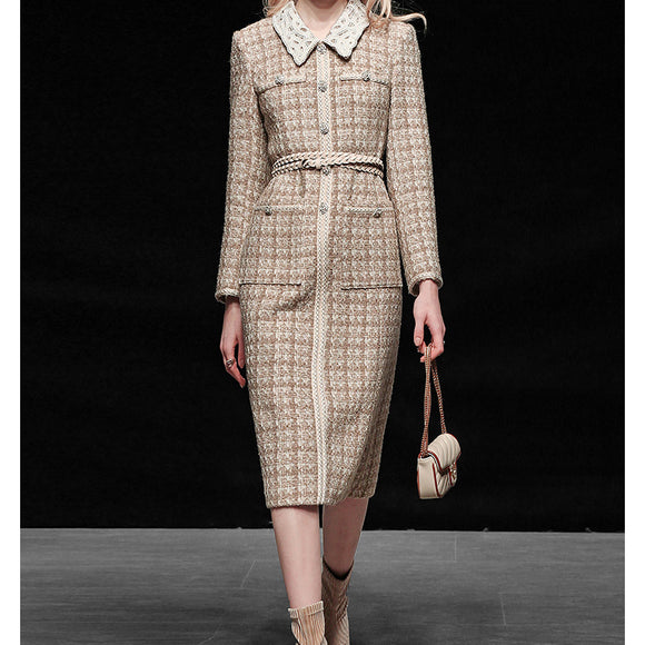 Vestido Interior Elegante de Tweed Francés con Encaje