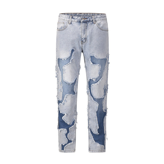 Jeans Vintage Patchwork Desgastado Estilo Callejero