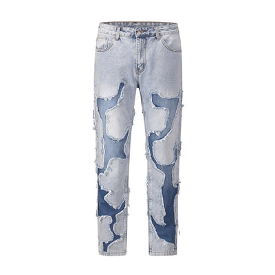 Jeans Vintage Patchwork Desgastado Estilo Callejero