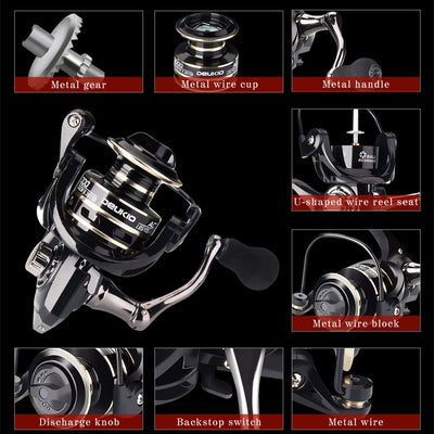 Carrete de Pesca Metal con Caña Telescópica y Rueda de Cebo