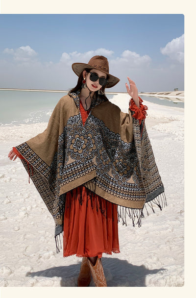 Poncho Étnico Desértico de Cashmira Artificial para Otoño e Invierno - Image 19