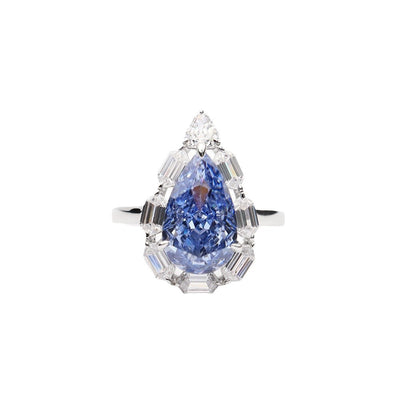 Anillo de Diamante Azul Sintético Talla Gota de Agua en Plata 925 - Image 5