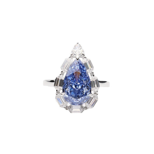 Anillo de Diamante Azul Sintético Talla Gota de Agua en Plata 925 - Image 5