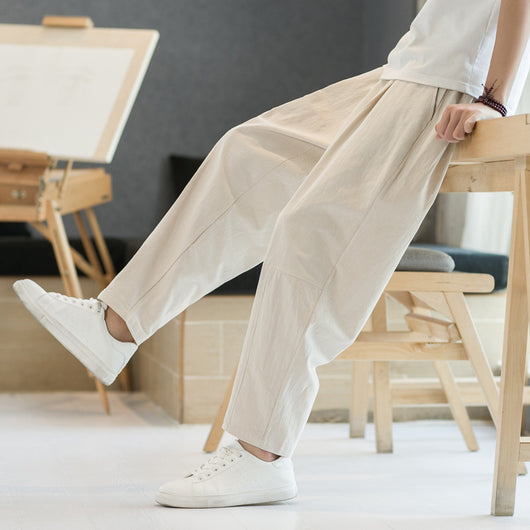 Pantalones Casuales de Algodón y Lino Hombre - Corte Recto Relajado - Image 9