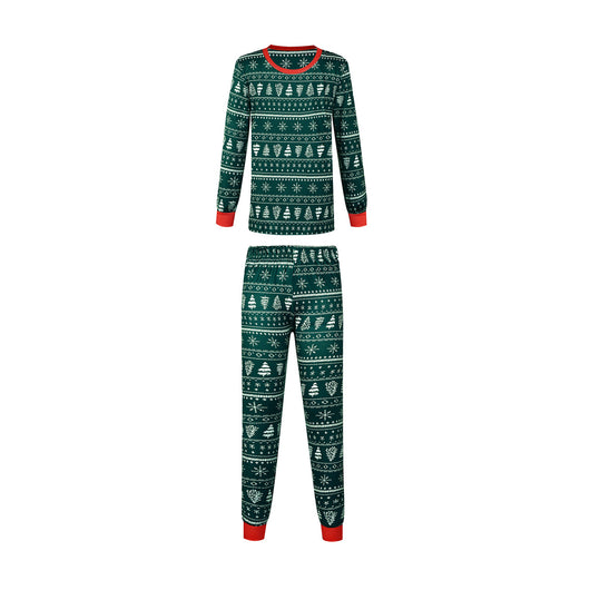 Red and white Christmas print one-piece pajama suit with reindeer, Christmas trees, and snowflakes. - Image 3