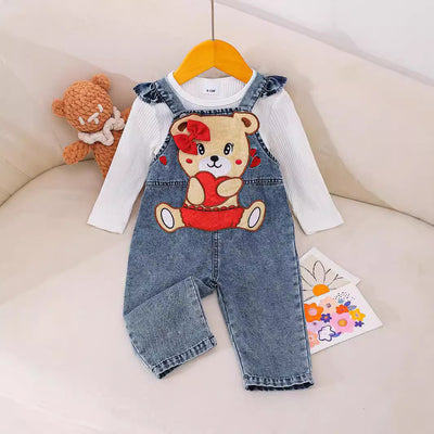 Pantalón Peto Denim con Osito Bordado para Niños