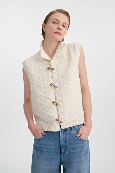 Chaleco Cardigan Tejido de Algodón con Textura Diamante - Image 14