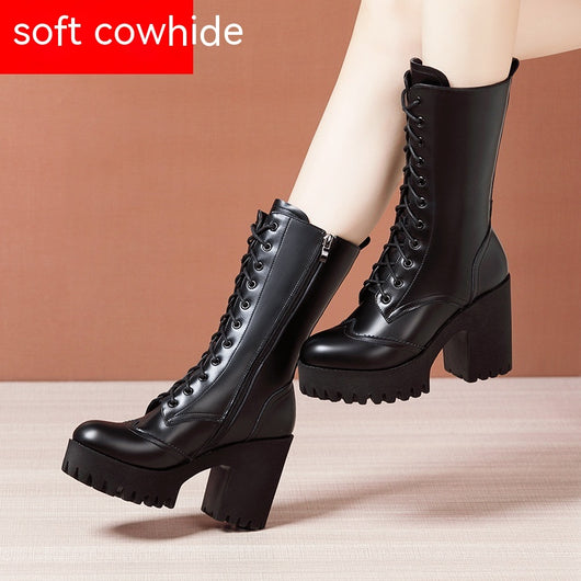 Botas de Tacón Alto Hasta la Pantorrilla con Cordones para Mujer - Image 9