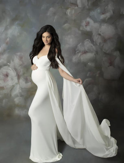 Vestido Largo de Algodón Mercerizado para Embarazadas con Mangas Aleteo - Image 9