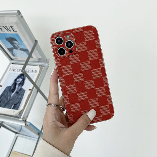 Funda de Cuero Galvanizada con Textura Cuadros para Celular - Image 14