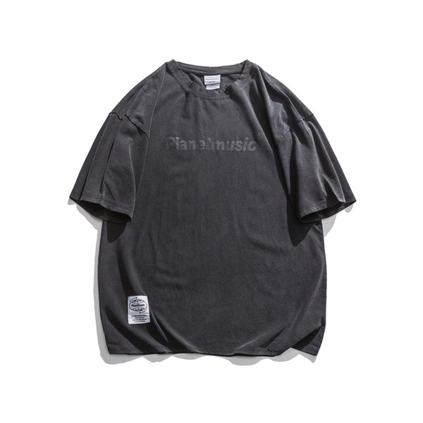 Camiseta Hombre Estilo Retro Japonés con Hombros Caídos y Estampado de Letras
